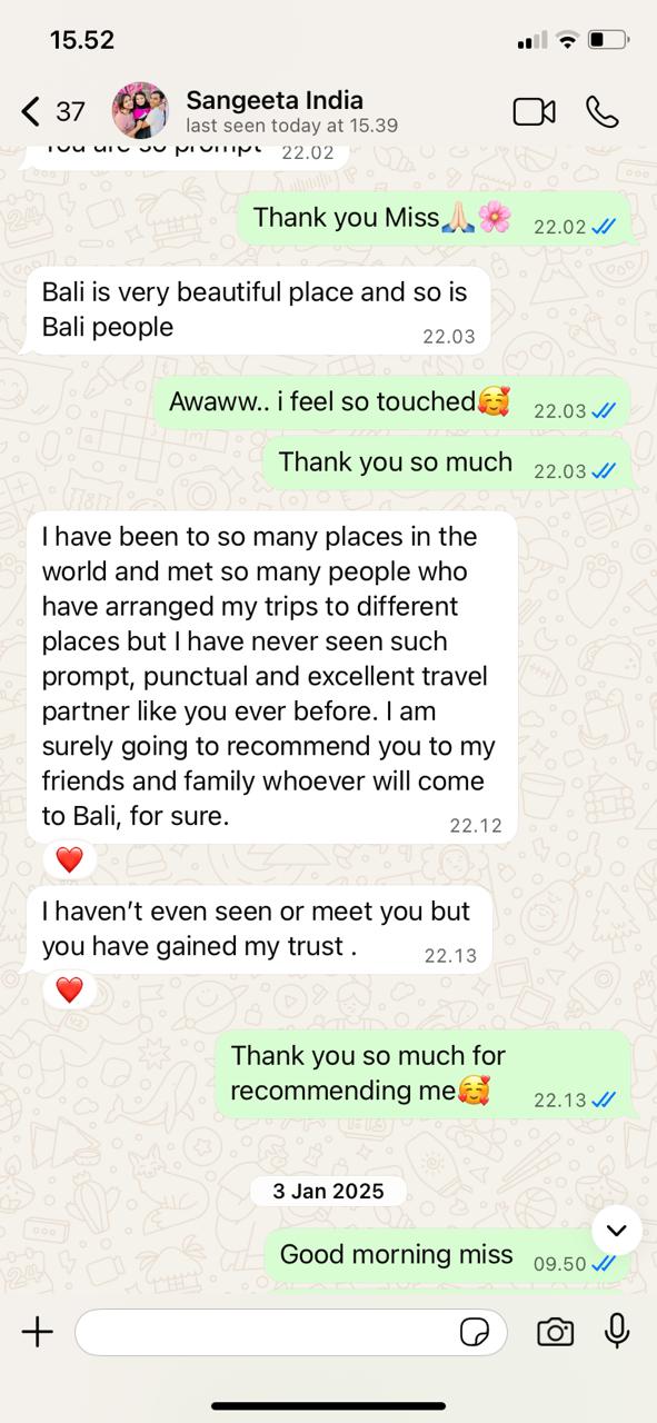 Pelita Tour Bali customer satisfaction and real travel testimonial