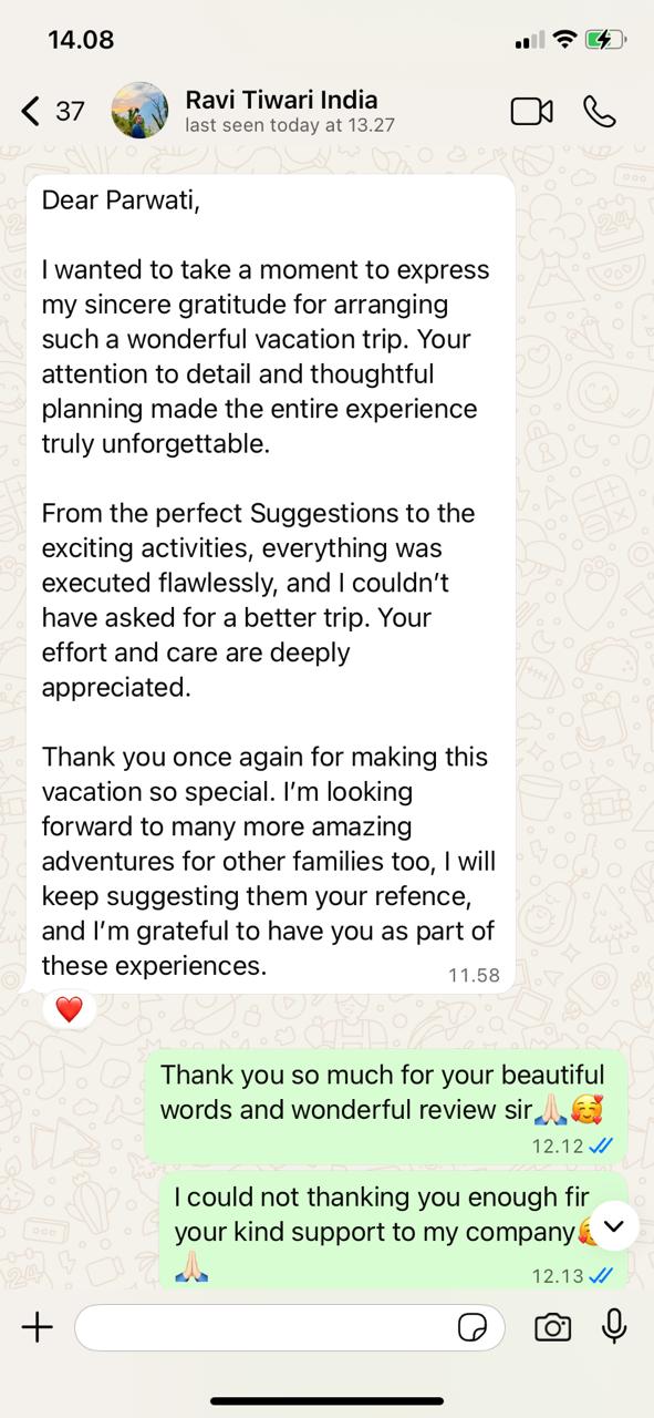 WhatsApp appreciation message from Bali travelers
